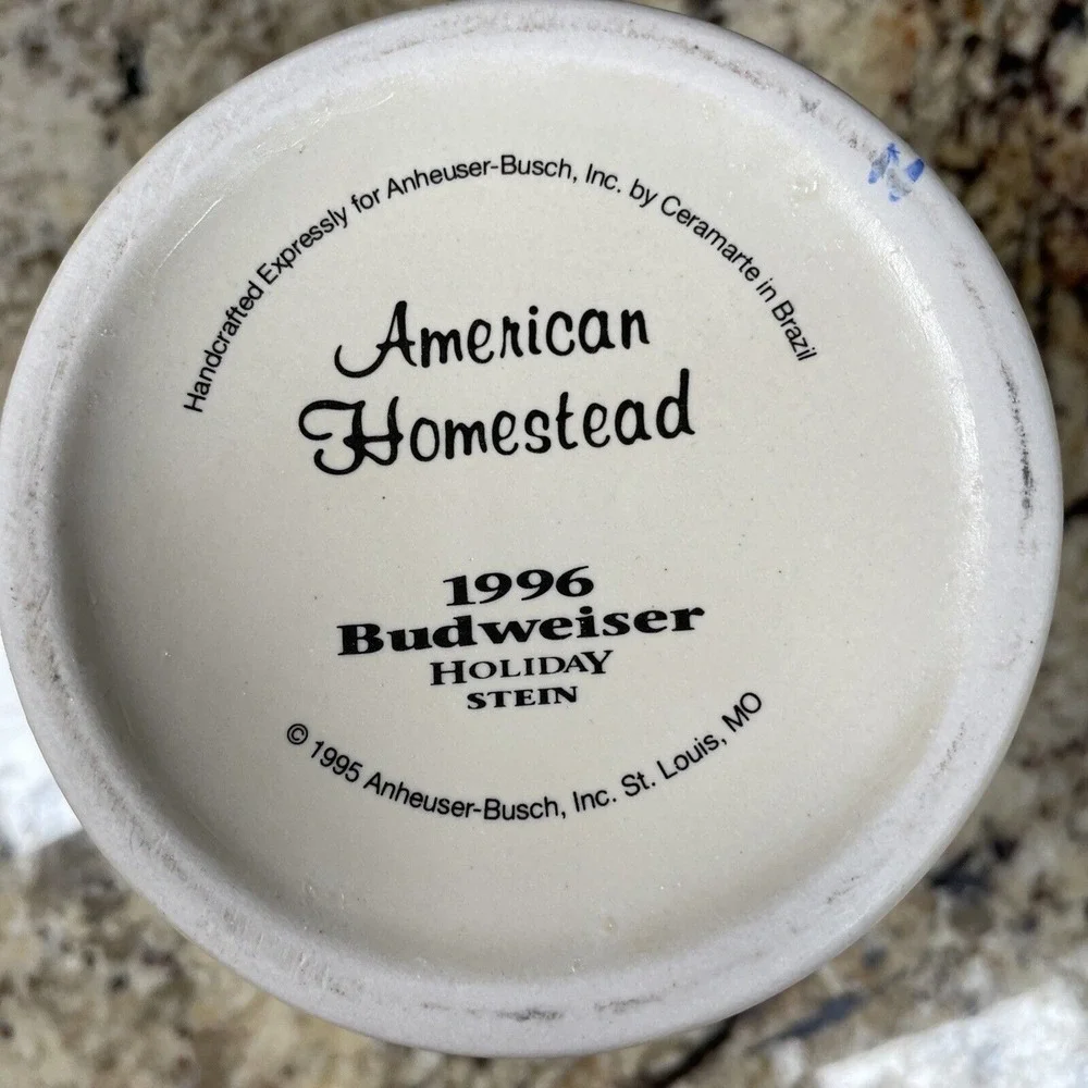 VTG BUDWEISER‎ Anheuser-Busch American Homestead Beer Stein 1996 Holiday
